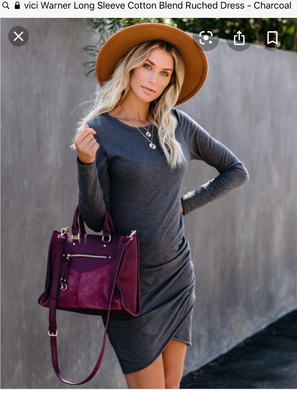 NWOT! Vici Warner Long Sleeve Cotton Blend Ruched Dress